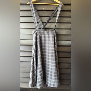 💥SALE💥 Modcloth Plaid Preppy Skirt with Suspenders Grey Brown Pockets Size 8
